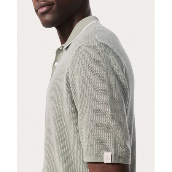 rag & bone Men's L Harvey Knit Polo Shirt in Leaf Grey - Picture 3 of 16